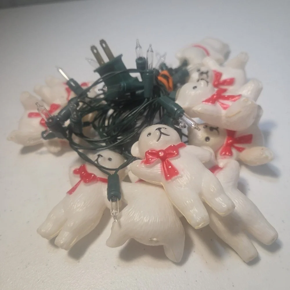 Vtg Blow Mold Patio Indoor Outdoor Lights Polar Bear Plastic String of 10